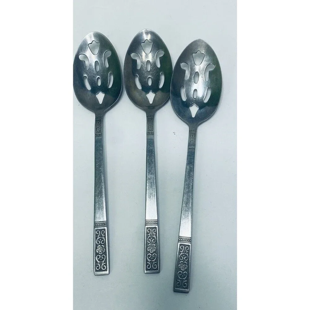 3 Slotted Serving Spoons NST79 NATIONAL STAINLESS Flatware